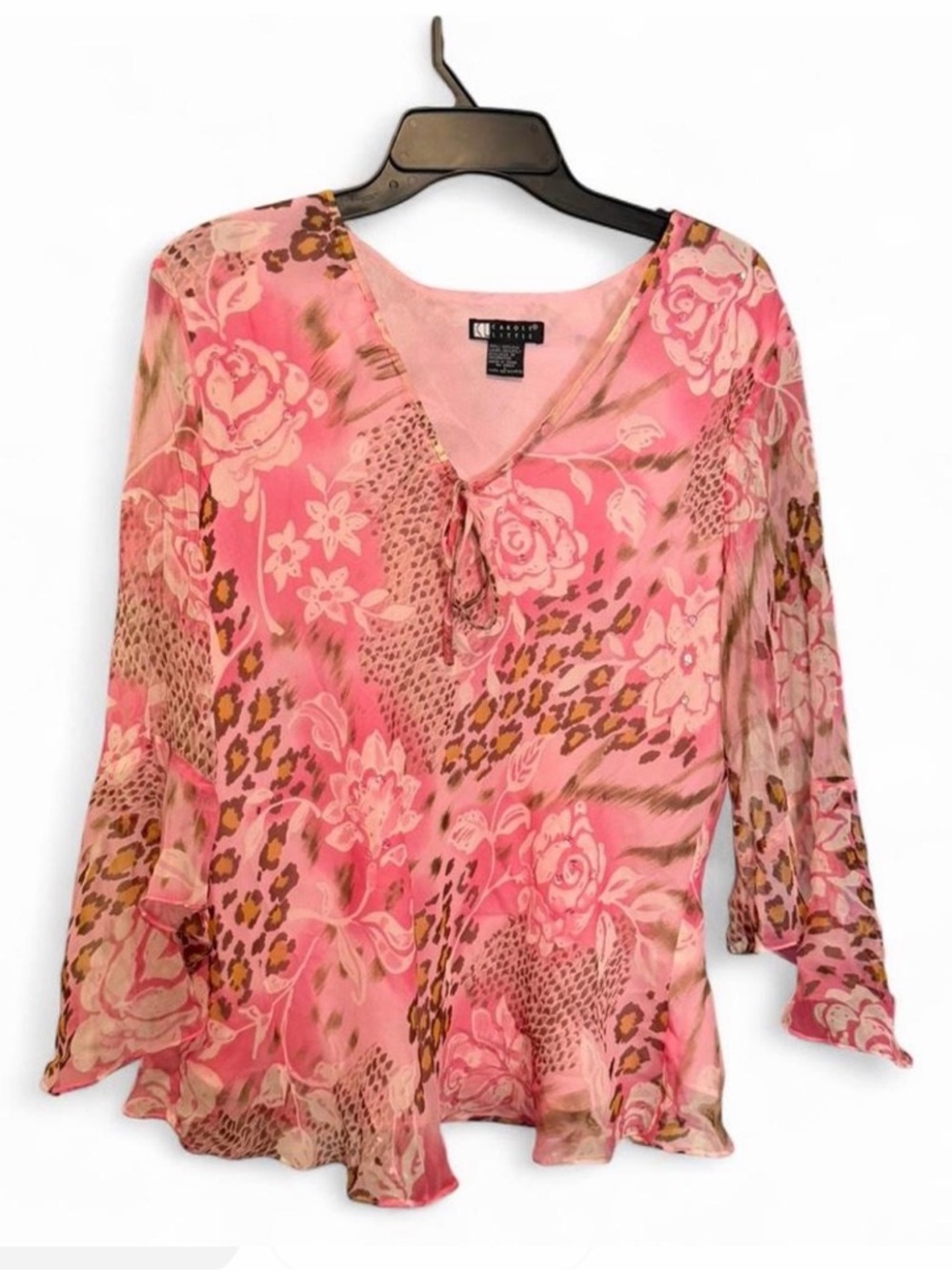Carole Little Pink Floral & Leopard-Print V-Neck Blouse